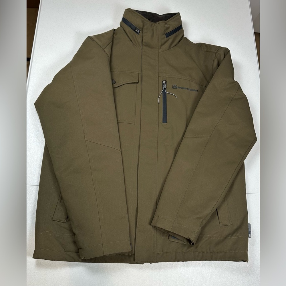Rugged Elements Mens S Jacket Green Full‎ Zip Hooded Wind Water Resistant Lined